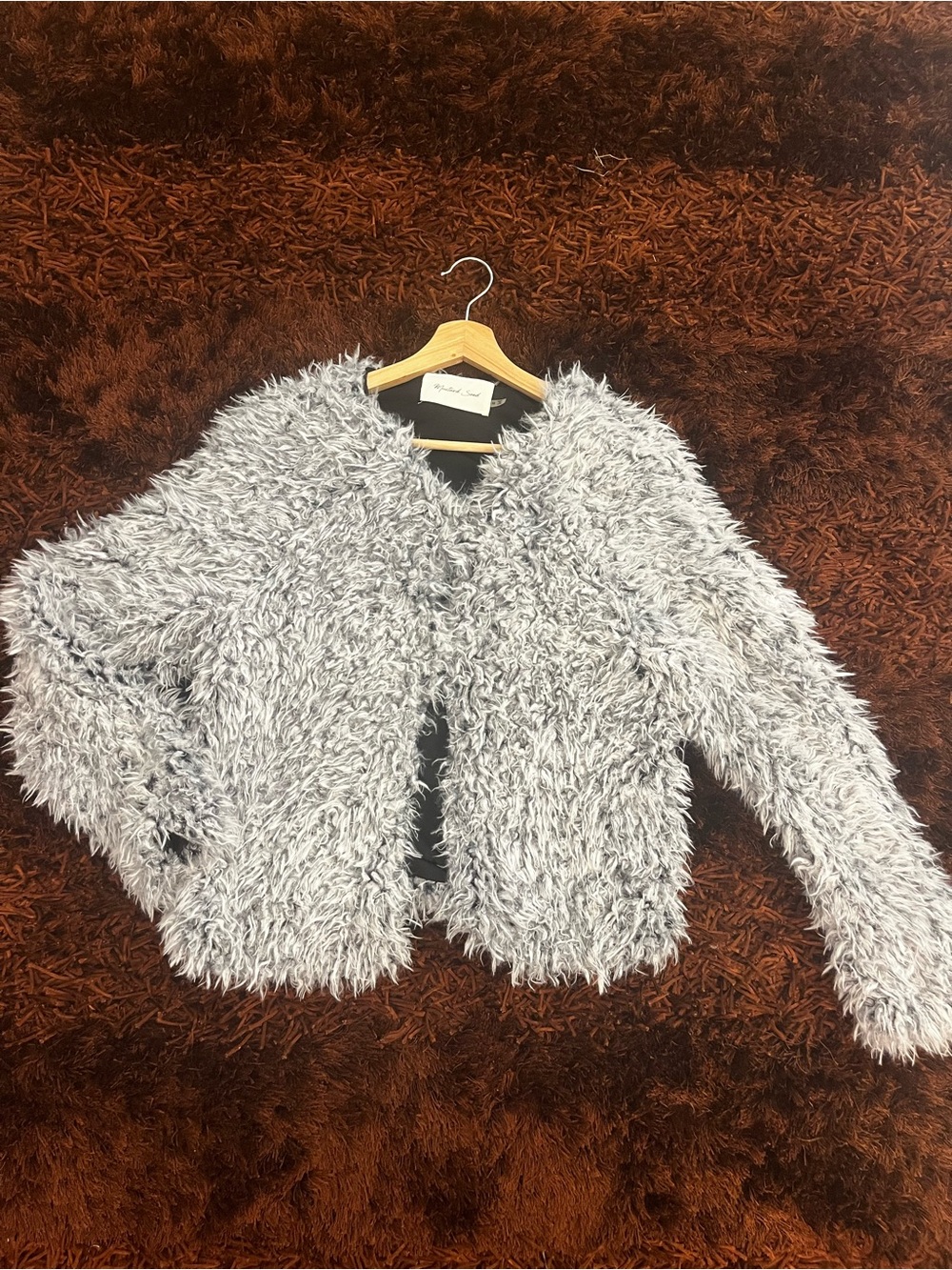 Mustard Gray/Black Plush Fabric Women’s Teddy Jacket -sz M